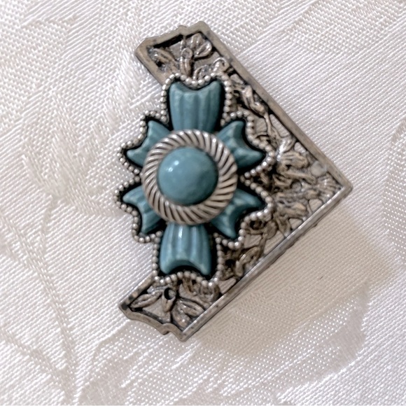 Silver turquoise vintage brooch - Picture 2 of 6